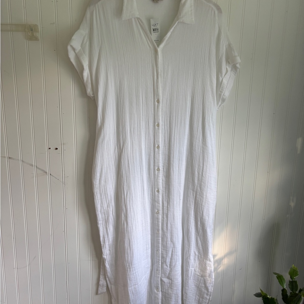 LOFT White Button-Down Dress